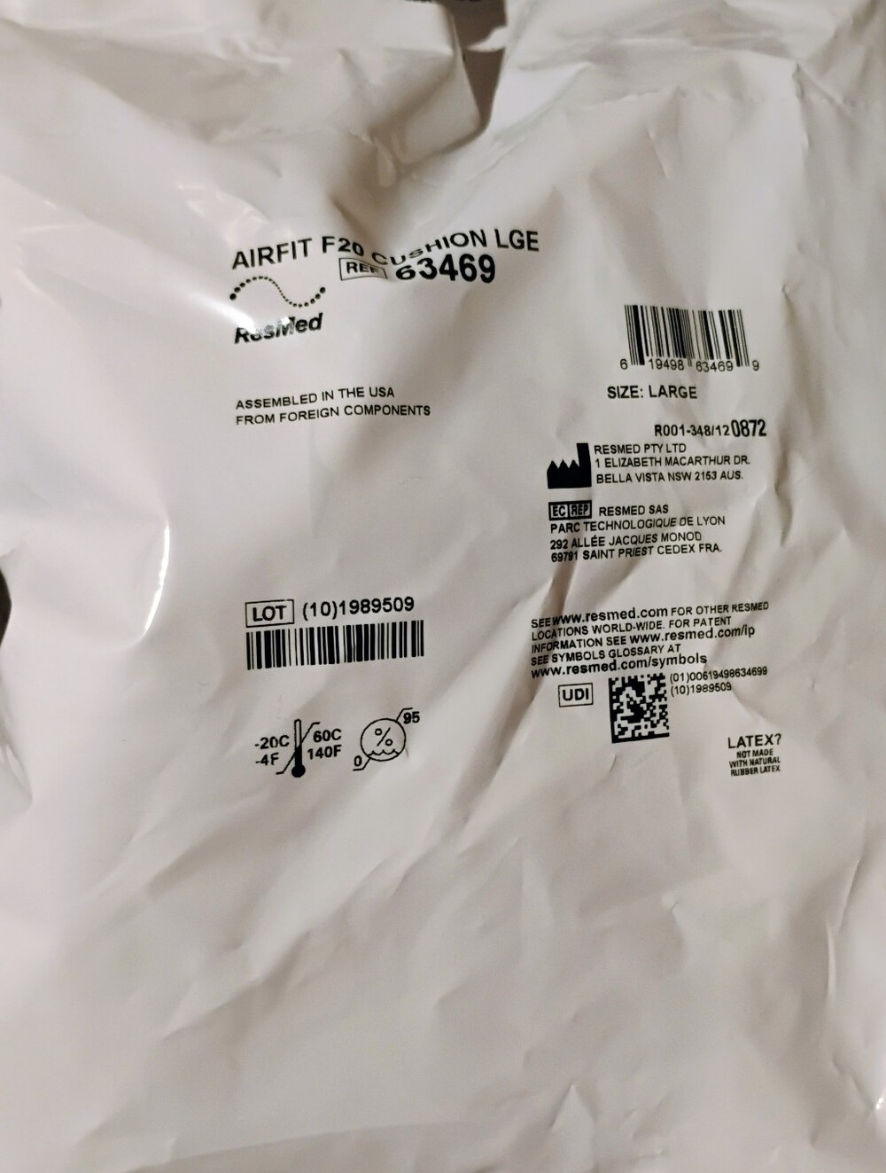 NWT Resmed AirFit F20 - Full Face Mask - Large - Sleep Aid